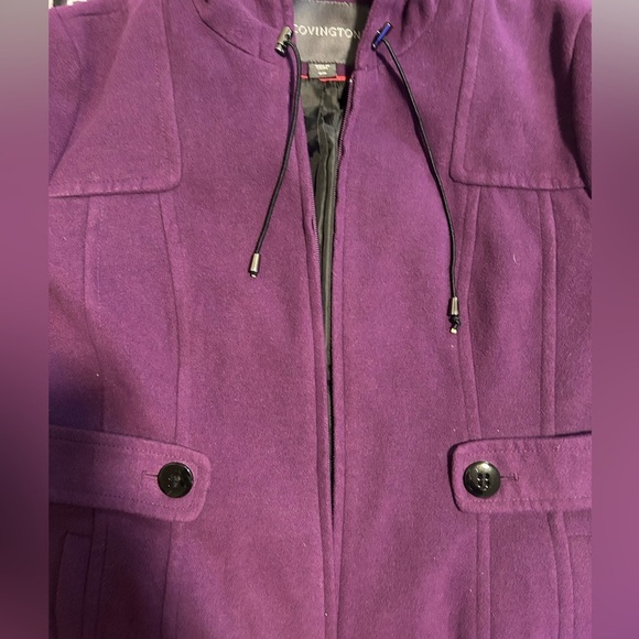 Covington womens sz medium purple full zip peacoat w adjustable plush lined hood - Picture 5 of 9